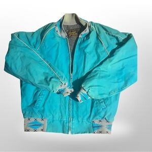 Vintage 90s Davis James Aztec Blanket Lined Canvas Jacket Large‎ Turquoise